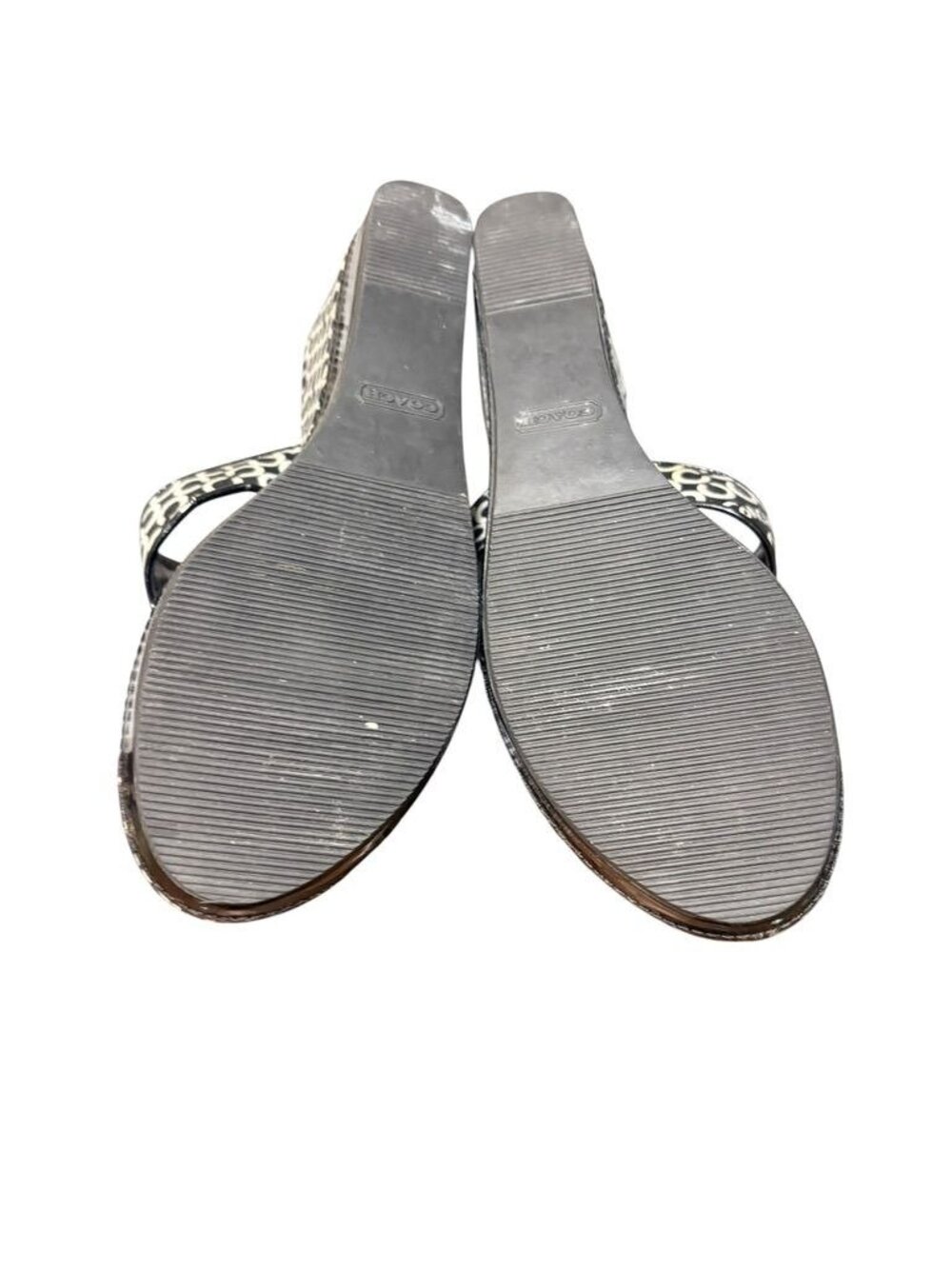 Y2K Coach Thong Sandals 8.5M Wedge Black White Logo Felicia Vintage Platform - Picture 6 of 7